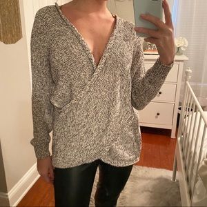 Black and white draped sweater